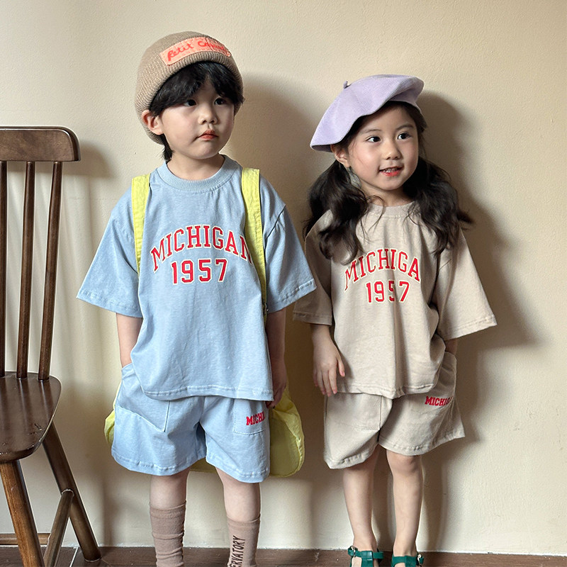 儿童夏季运动套装男童纯棉宽松衣服宝宝2024新款女童休闲短袖夏装图片