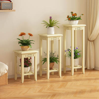 奶油风花架置物架落地式室内客厅多层实木花台现代简约绿萝花盆架