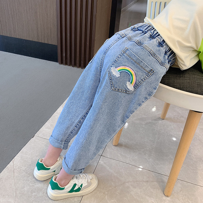 女童牛仔裤春秋季2023新款洋派女宝宝外穿秋款儿童套装秋装哈伦裤,童装/婴儿装/亲子装,裤子,淘宝优惠券,粉丝福利购,淘宝优惠卷