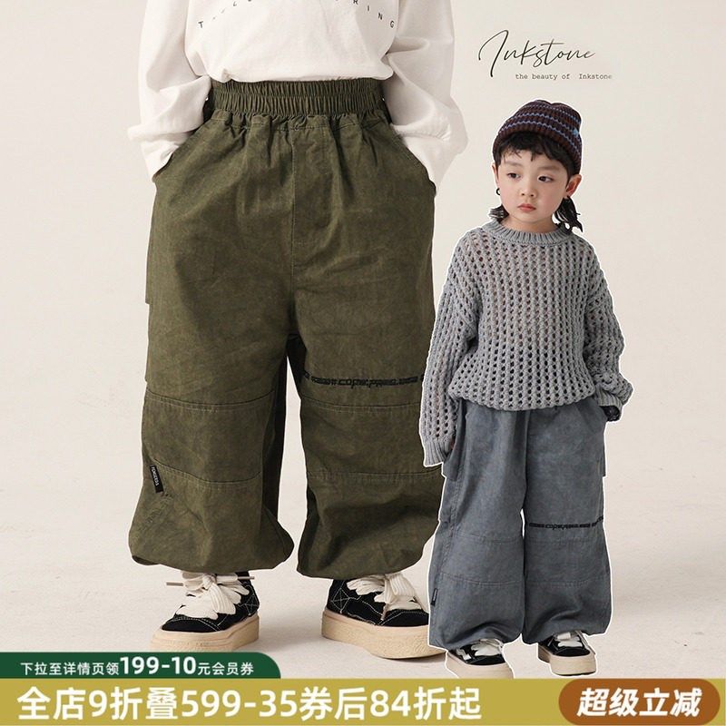 砚台家童装男童工装裤儿童休闲长裤2024春秋新款做旧束脚男孩帅气图片