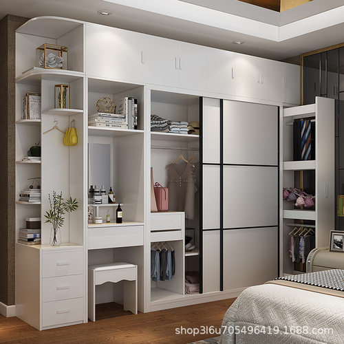 衣柜板式简约现代整体移门大衣橱卧室组合推拉门组装板式柜子