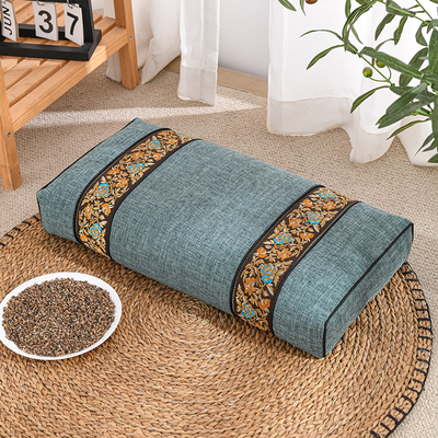 全荞麦壳枕头套装竹节麻可拆洗枕套甜荞麦皮枕芯小号硬枕长方形