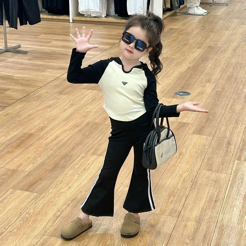 女童长袖t恤儿童秋装2024新款洋气连帽打底衫女孩上衣秋季喇叭裤,童装/婴儿装/亲子装,T恤,淘宝优惠券,粉丝福利购,淘宝优惠卷