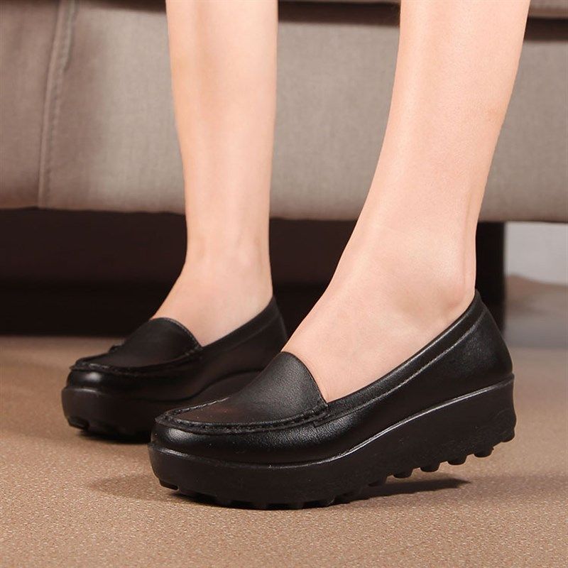 妈妈鞋新款中老年人软皮鞋松糕厚底休闲中年平底女鞋春秋坡跟单鞋,女鞋,浅口单鞋,淘宝优惠券,粉丝福利购,淘宝优惠卷