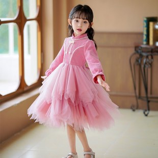 女童连衣裙秋冬公主裙2024新款小女孩洋气公主冬季儿童网纱蓬蓬裙