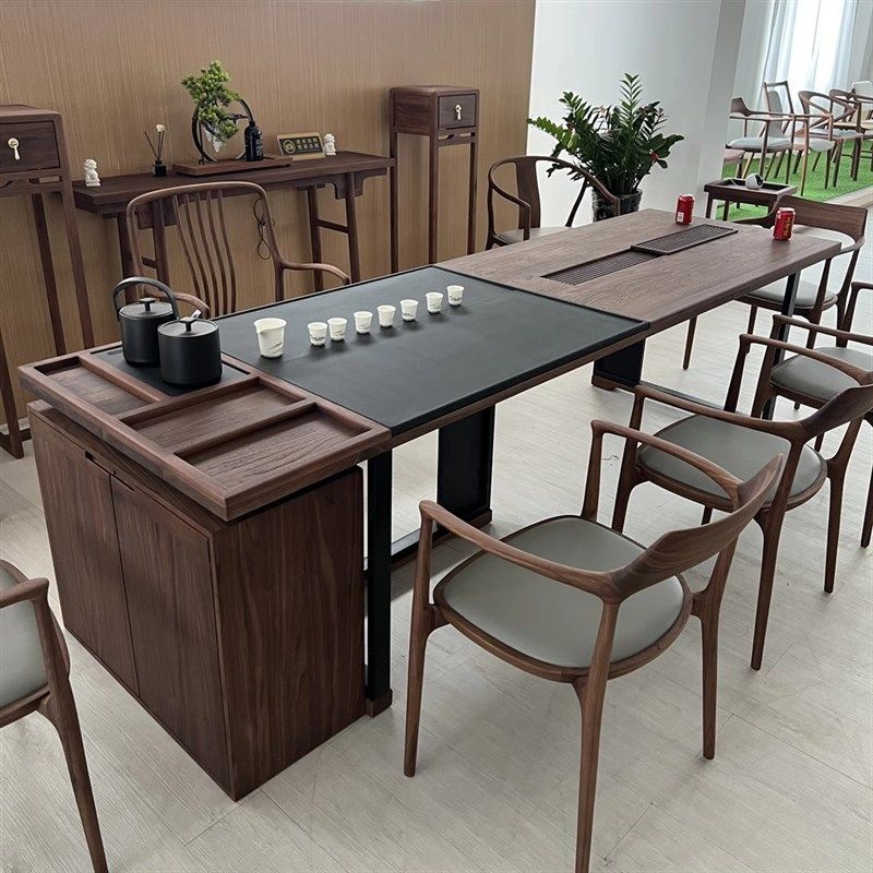 新中式黑胡桃木茶台现代中式禅意全实木泡茶桌办公茶室高级感茶桌