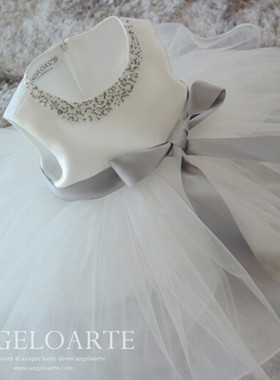 花童礼服女夏款儿童婚纱白色女童公主裙蓬蓬裙宝宝生日摄影演出服