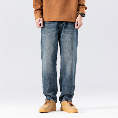 重头来过日系复古牛仔裤男秋冬季硬汉美式潮牌宽松水洗百搭长裤子