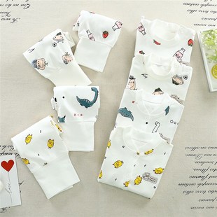 线衣男睡衣 女童打底全棉长袖 婴儿秋衣套装 宝宝纯棉内穿高腰护肚裤