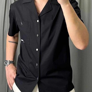 新款 休闲商务翻领上衣简约港风衬衣男半袖 男士 短袖 潮 衬衫 3955夏季