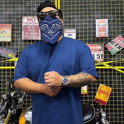 核爆炸普鲁士蓝流行色250克全棉纯素色宽松休闲加大码打底短袖t恤