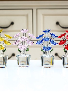 家居水晶花卉摆件玫瑰花盆闺蜜礼物客厅电视酒柜卧室化妆台装饰品