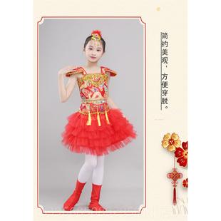 高档蹈六一儿童秧歌服幼演出服打中鼓服说唱服国红喜庆风儿舞表演