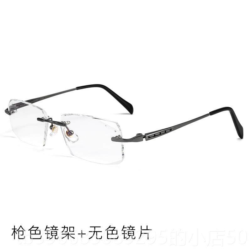 高档钻石切边无框近视眼平镜纯钛近视男镜商务光有度数防光辐蓝射