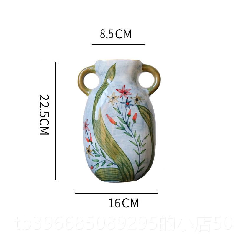 高档田术园陶瓷花手瓶绘花鸟艺花瓶现代轻奢插厅花花器客摆件