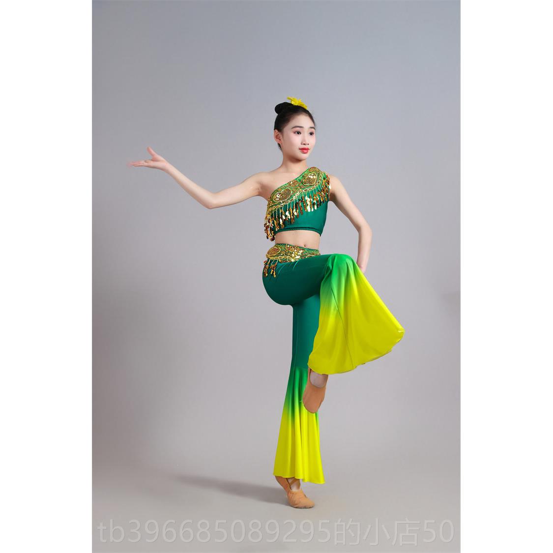 高档2025新儿款童傣族舞蹈鱼服装幼孔雀舞蹈服装女儿孩修身臀部尾