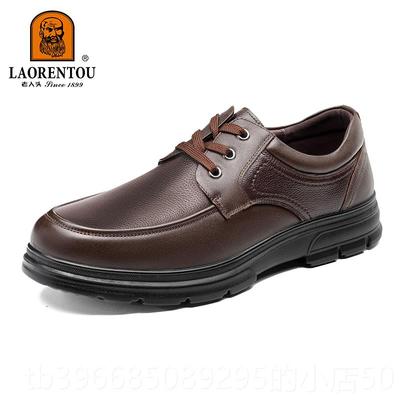 高档老人头皮鞋亲男真皮4英伦软底22新款商务休闲中0老年父透气系
