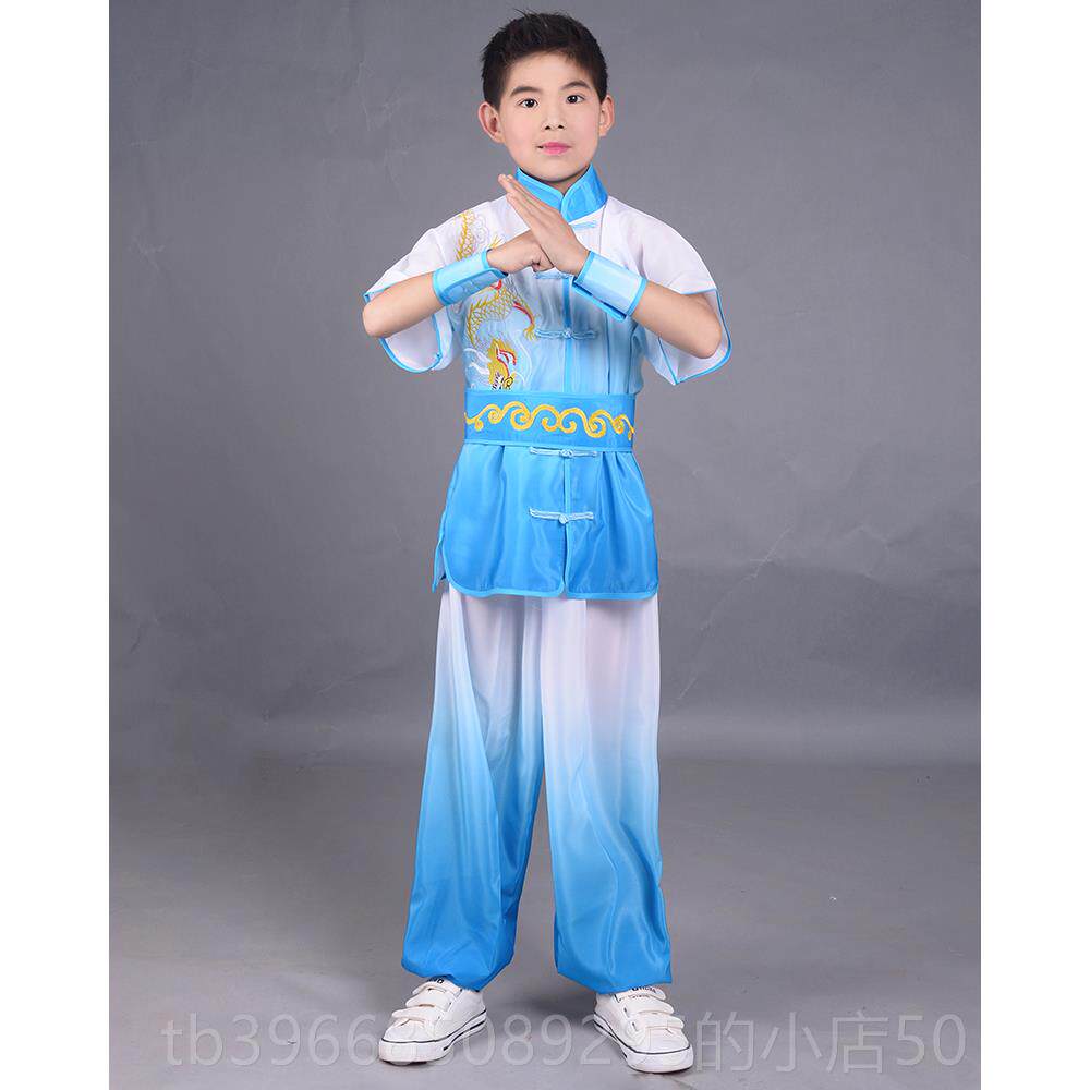 高档新款渐变过渡武色表演服款儿童男女刺绣龙武术比赛服演出服成