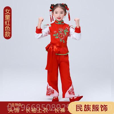 高档陕儿安赛腰鼓服装小学生秧歌舞龙打鼓小二西北民王族风表演出