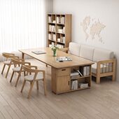 带书柜书架一体多功能实木大长书桌现代简约多人学习桌家用写字桌