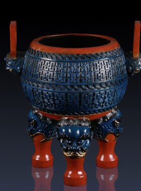 纯黄铜圆纹鼎摆件铜鼎礼品办公室装饰品铜鼎工艺品铜香炉客厅饰品