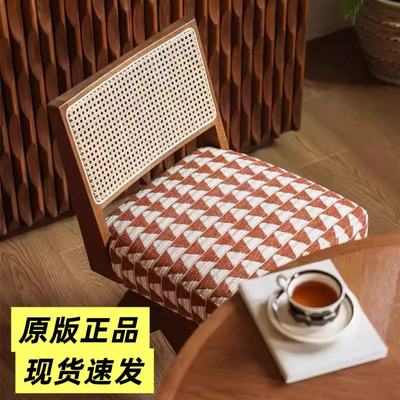 柿子精灵餐椅红色单椅子藤编布艺实木客厅餐厅法式田园中古风餐厅