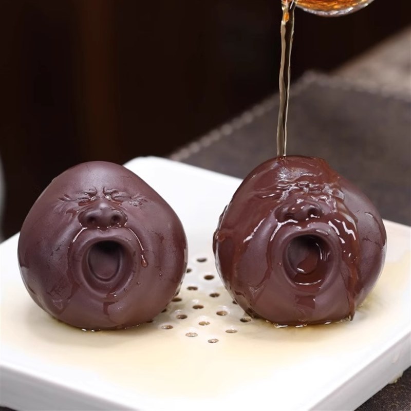 丑萌哈切茶宠女士稀奇古怪紫砂打C哈欠茶宠丑萌人头像表情摆件可