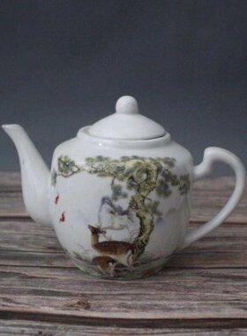 清光绪粉彩福寿双全图茶壶景德镇仿古陶瓷家居装饰摆件家用茶具