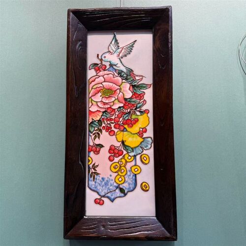15*40深色墙挂新中式复古玄关客厅卧室墙壁陶瓷装饰画瓷板画