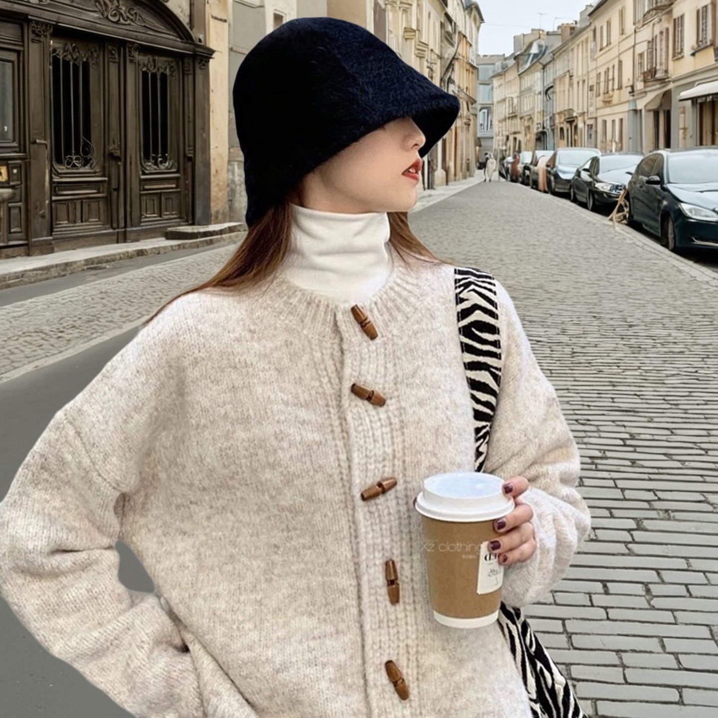 复古牛角扣针织开衫外套女2025秋冬新款宽松高级感慵懒风外穿毛衣