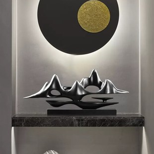 新中式客厅雕塑桌面会所装饰摆件样板间酒店高端玄关假山软装摆设