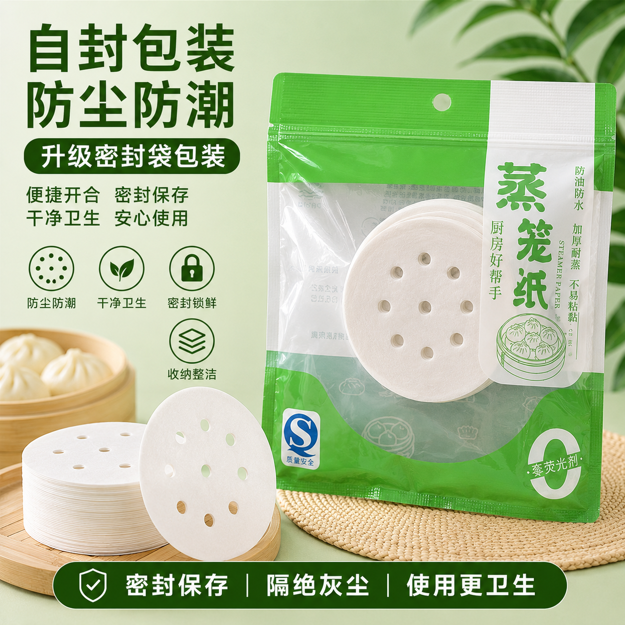 蒸笼纸圆形一次性食品级蒸纸蒸馒头垫纸不粘纸家用油纸商用蒸屉纸