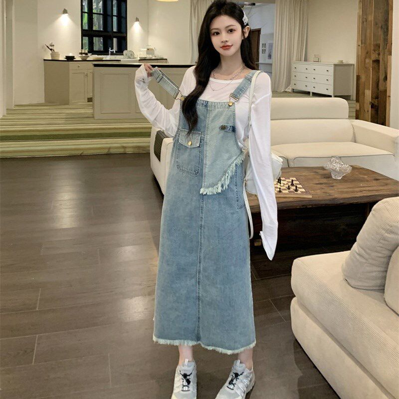 大码胖mm美式工装牛仔背带连衣裙女士2025春夏季新款显瘦小众裙子