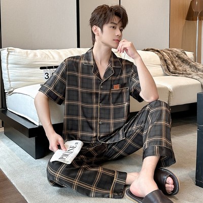 睡衣男夏季冰丝2025新款男款短袖短裤长裤高级感外穿家居服三件套