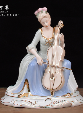 欧式陶瓷大提琴工艺品摆设现代家居客厅卧室装饰品酒柜电视柜摆件