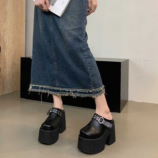 增高11CM包头半拖鞋女超高跟外穿凉拖鞋大码铆钉厚底坡跟松糕鞋子