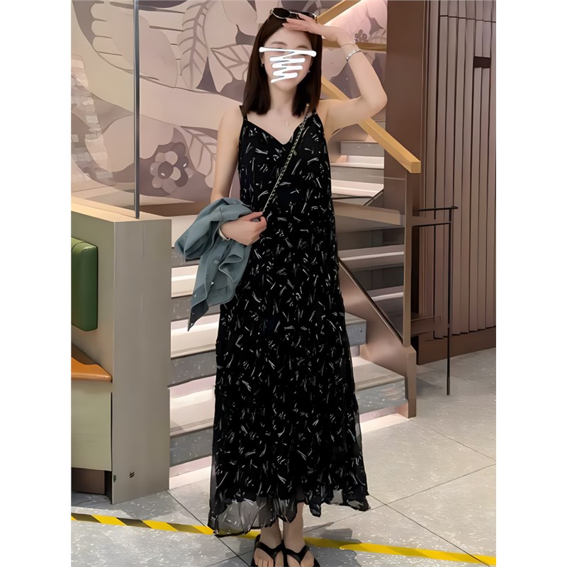 大码法式碎花吊带连衣裙女202连衣裙