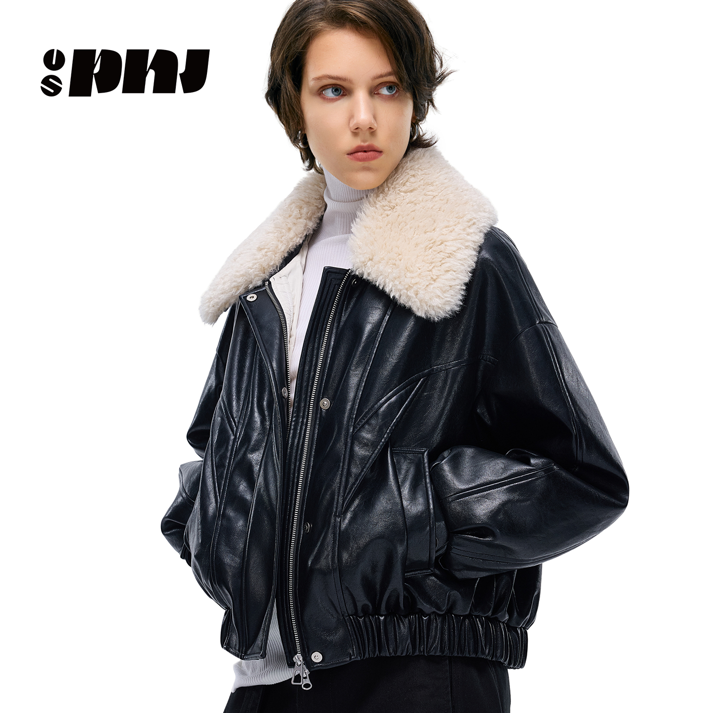 2025春新款羊羔毛大翻领皮衣外套