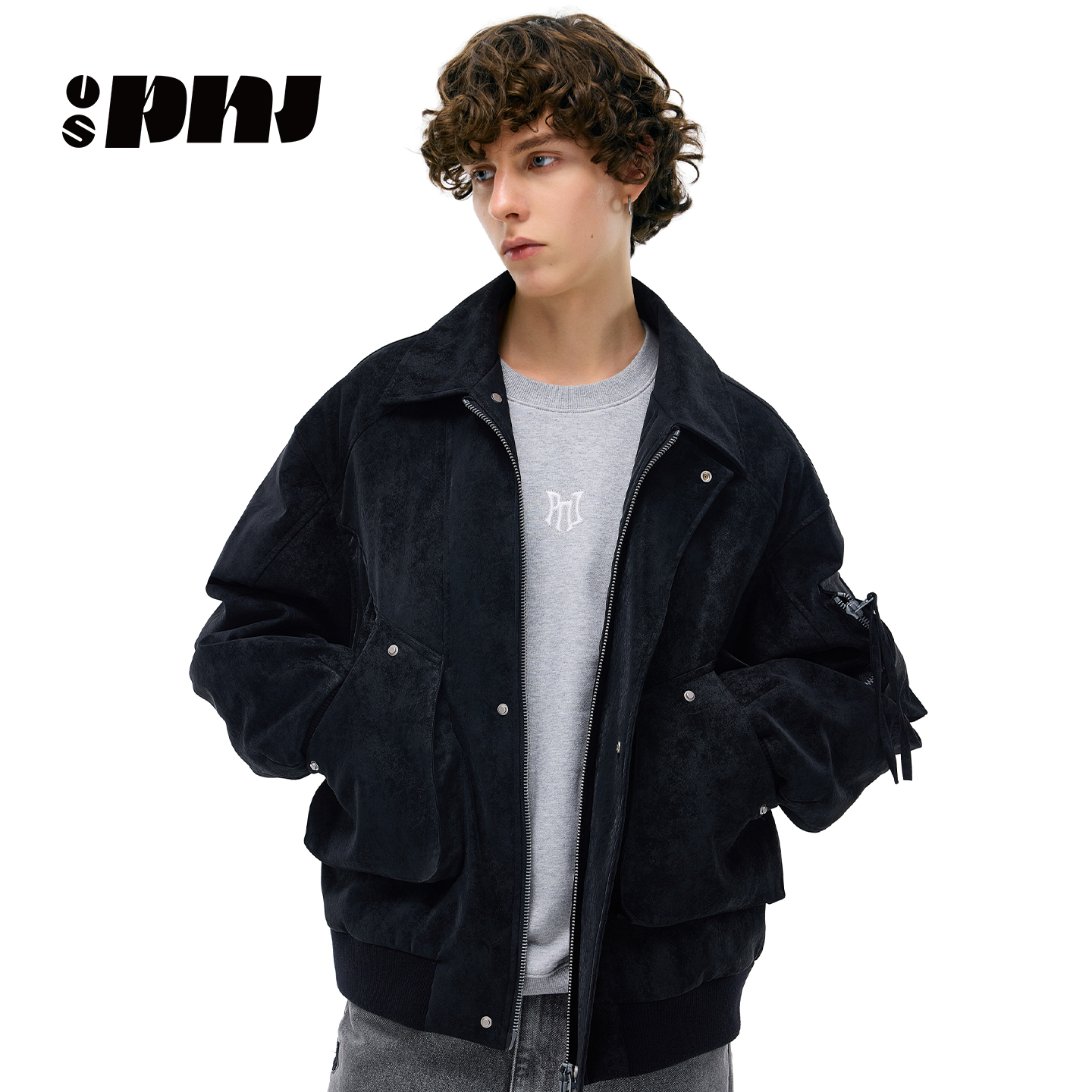 翻领工装羽绒服男宽松多口袋保暖