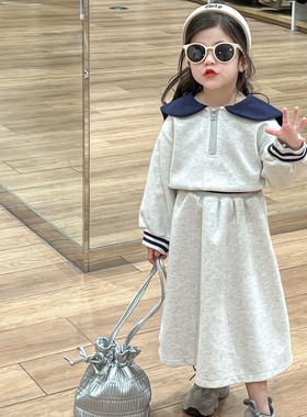 儿童学院风两件套休闲裙2024新款小童卫衣套装裙女童洋气韩版童装