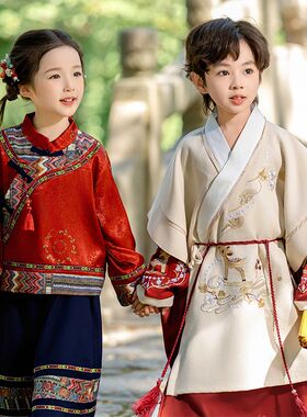 汉服男女生春秋高端中国风改良儿 童唐装长袍古装学生表演服套装