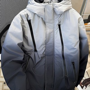 扎染梯度下降棉质外衣男女冬季新连帽学生保暖和防寒防风面包外衣