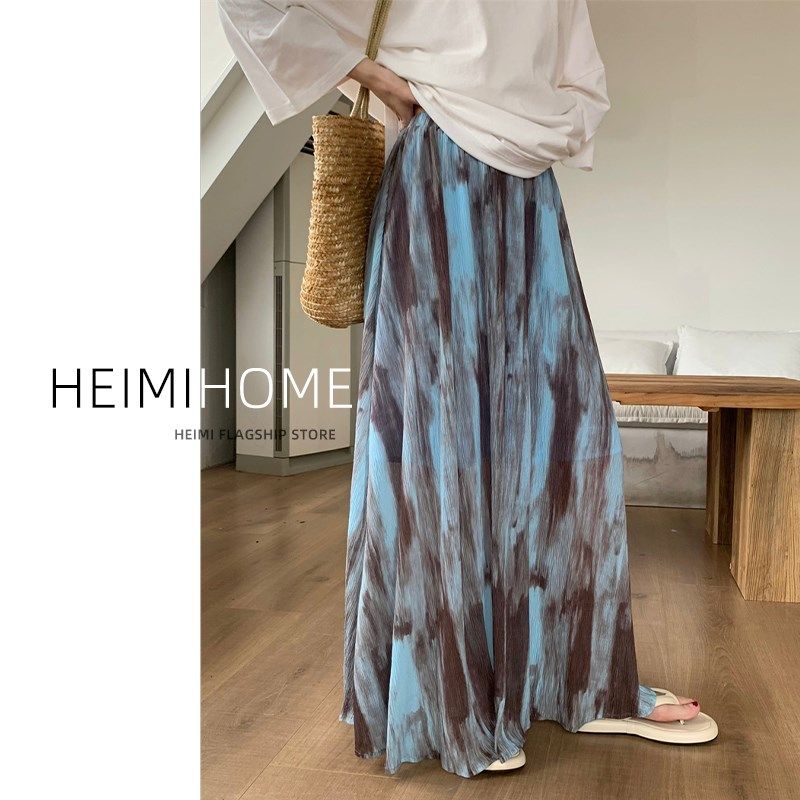 复古扎染半身裙女夏薄款水墨画褶皱A字长裙垂坠感中长款大摆伞裙,女装/女士精品,半身裙,淘宝优惠券,粉丝福利购,淘宝优惠卷