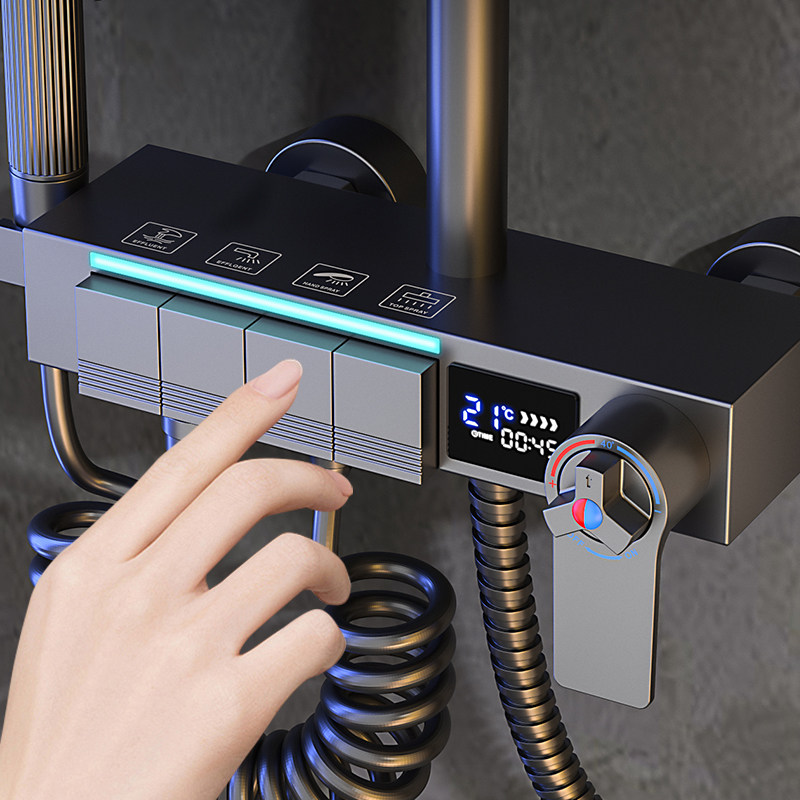 正品枪灰色恒温淋浴花洒套装数显淋雨浴全铜沐浴家用浴室增压花洒,家装主材,恒温花洒套装,淘宝优惠券,粉丝福利购,淘宝优惠卷