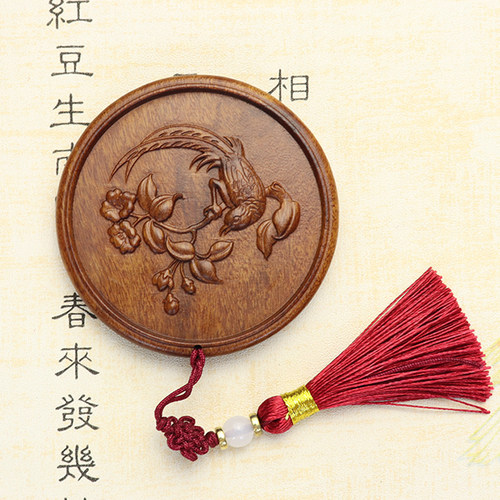 喜鹊。雕刻圆镜随身化妆镜女复古结婚生日礼物手拿古风小镜子便携