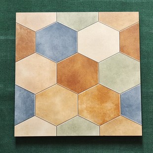 美式仿古砖600x600院子阳台书店瓷砖彩色拼花六角地砖户外花园砖