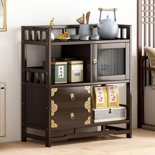 家用简易实木茶水架多层茶柜茶台置物架客厅书房茶叶储物柜博古架