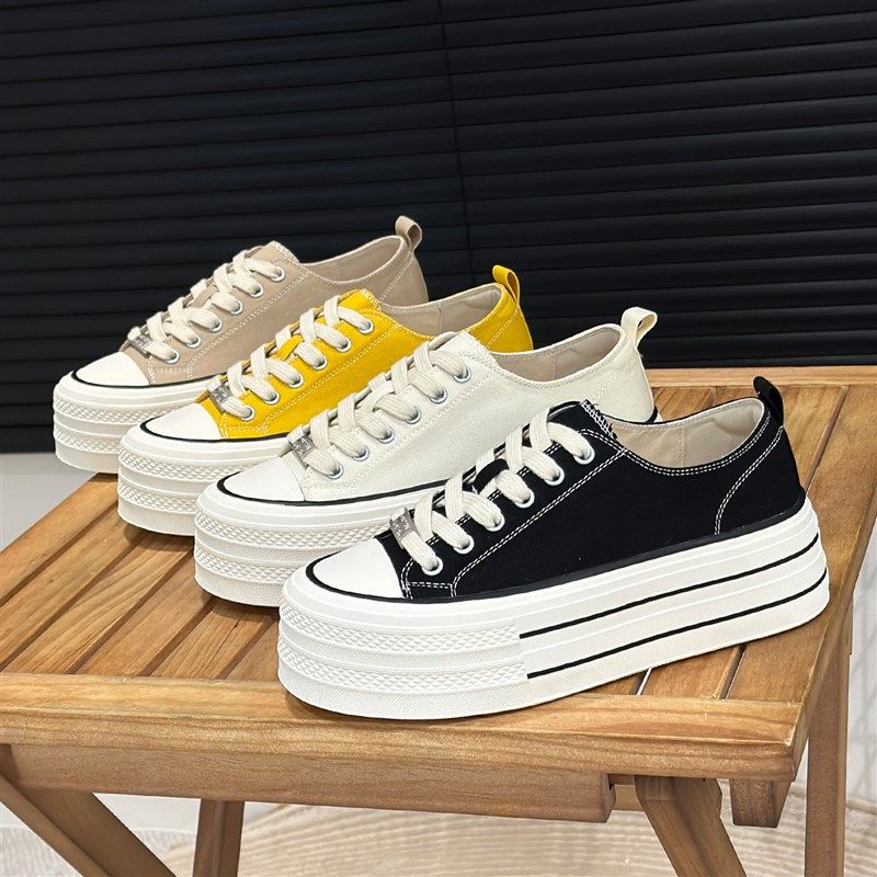 厚底帆布鞋女2025爆款时尚韩版休闲经典布鞋松糕系带低帮透气板鞋,女鞋,休闲板鞋,淘宝优惠券,粉丝福利购,淘宝优惠卷