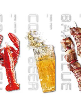 龙虾店广告贴画啤酒吧烧烤火锅店橱窗布置小龙虾图片装饰玻璃贴纸