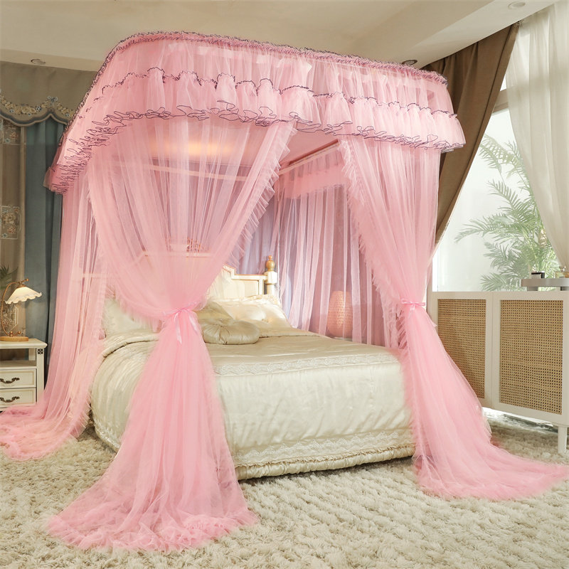 u型轨道蚊帐家用公主风2021新款型导轨落地支架卧室伸缩高级2022